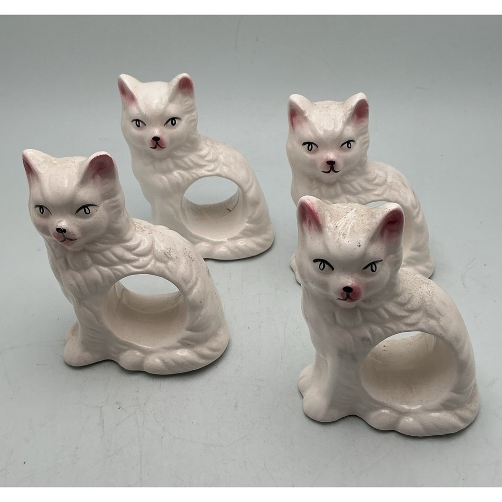 Vintage 1980s Ron Gordon Designs White Cat Napkin Holders Taiwan